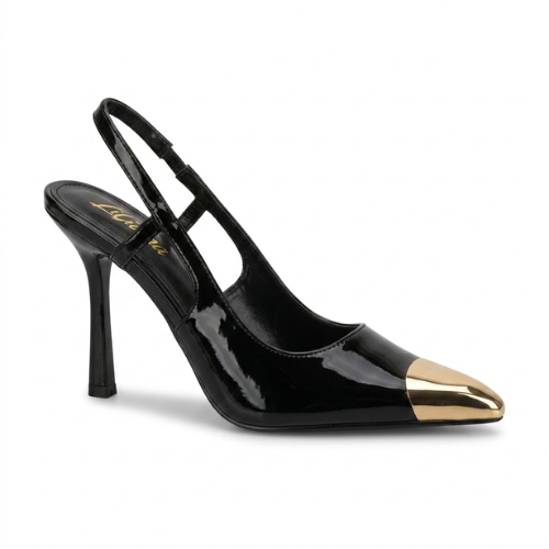 LIYA-10 Black Patent Slingback Stiletto Heels