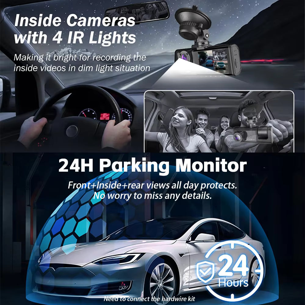 3 Lens Car Dash Camera
