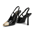 LIYA-10 Black Patent Slingback Stiletto Heels
